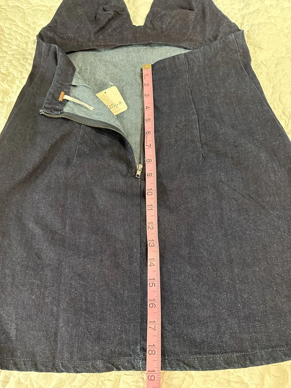 NWT FREE PEOPLE Trevi Denim Deep Plunge Halter Mini Dress Rinse Blue Size M - Picture 15 of 16